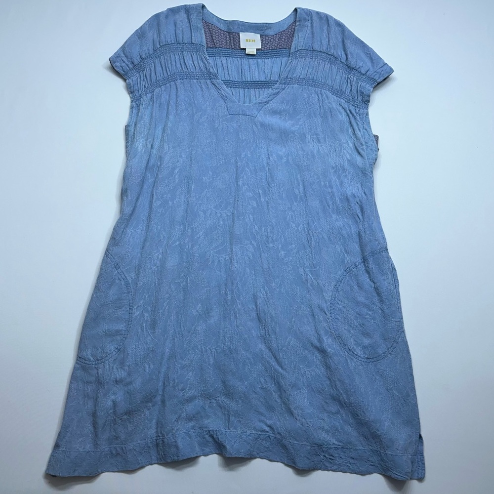 Maeve Anthropologie Shirt Dress Womens Large Blue Lined Textured Modal Linen